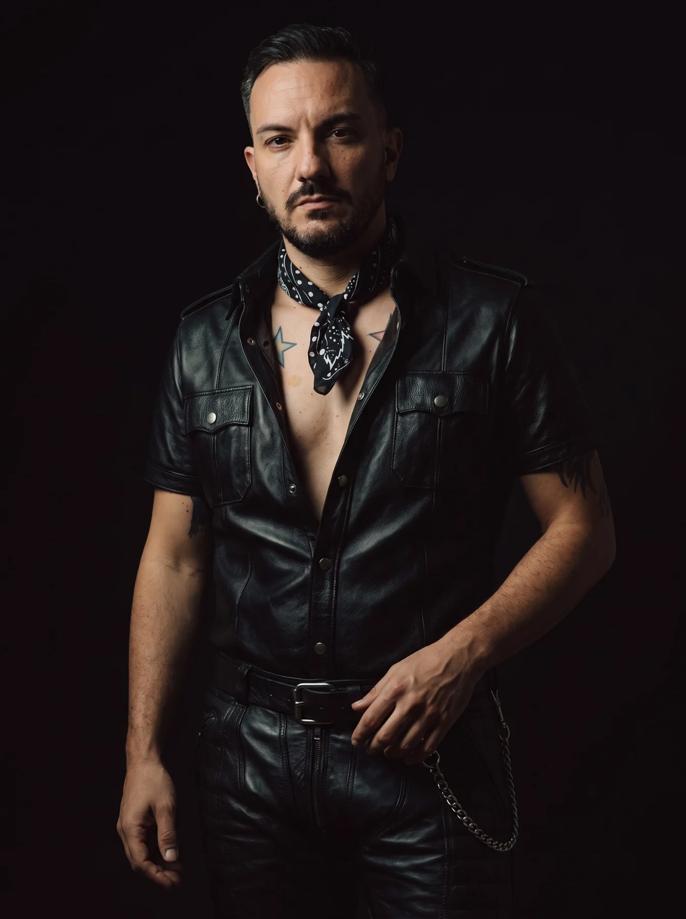 Antonello in a black leather shirt
