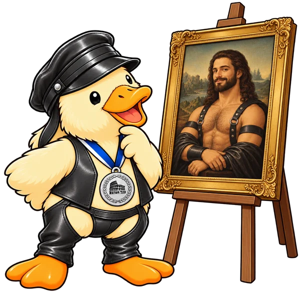 Dodo with a painting on an easel