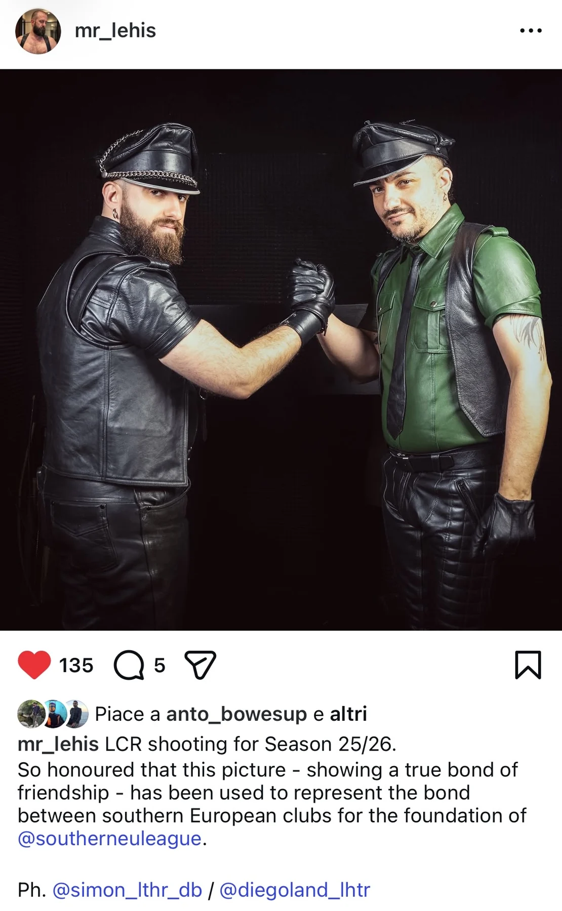 Screenshot of Gius's Instagram post about the photo with Antonello and the bond between the SEL clubs